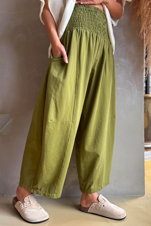 Lock Shirring Barrel Pant Olive