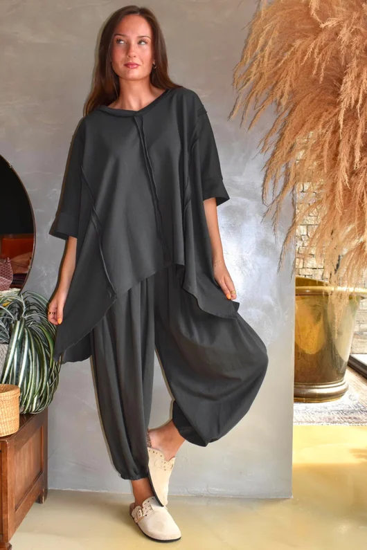 Lock Shirring Pleat Cuff Pant Charcoal