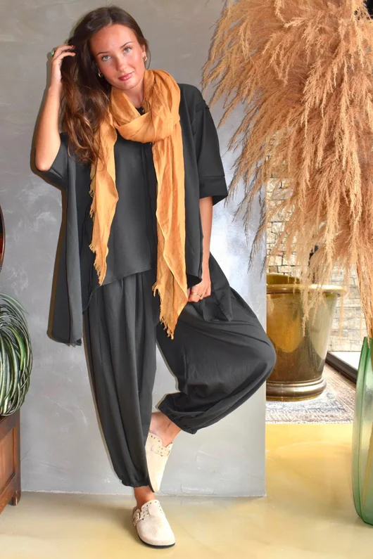Lock Shirring Pleat Cuff Pant Charcoal