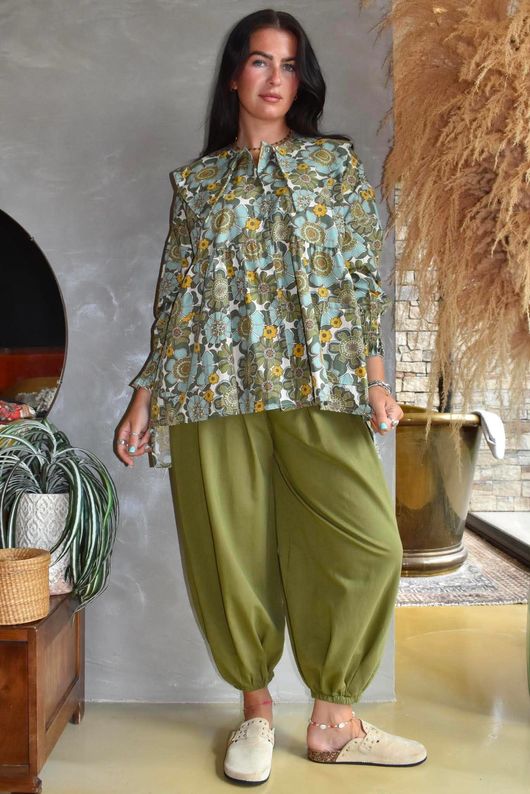 Lock Shirring Pleat Cuff Pant Olive