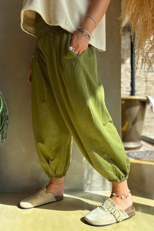 Lock Shirring Pleat Cuff Pant Olive