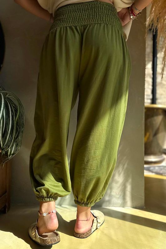 Lock Shirring Pleat Cuff Pant Olive