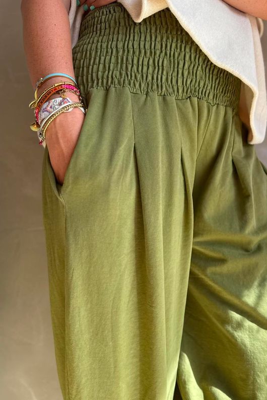 Lock Shirring Pleat Cuff Pant Olive