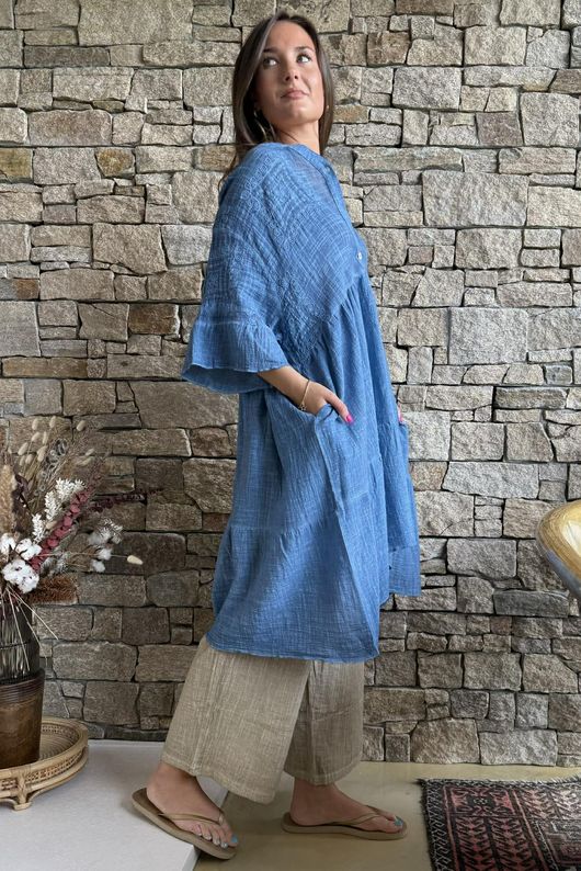 Loom & Thread Embroidered Tiered Smock Dress Washed Denim