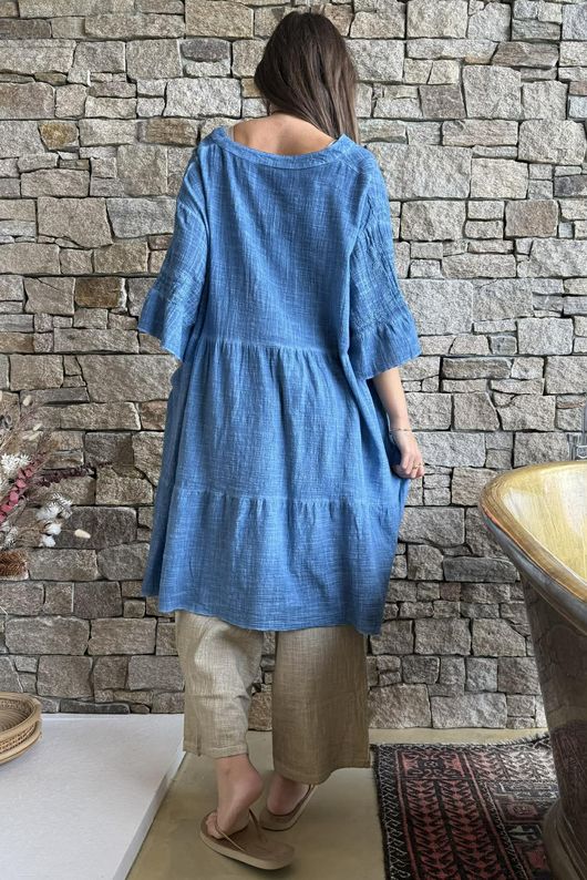 Loom & Thread Embroidered Tiered Smock Dress Washed Denim
