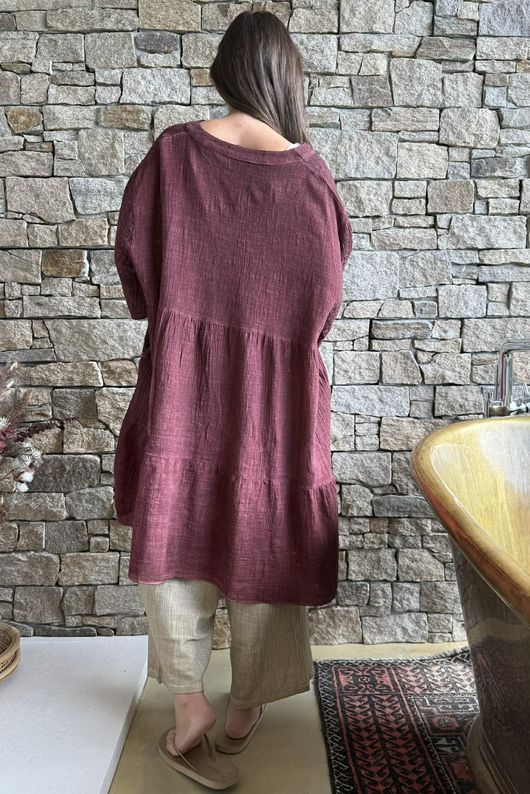 Loom & Thread Embroidered Tiered Smock Dress Washed Merlot