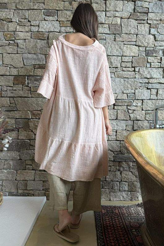 Loom & Thread Embroidered Tiered Smock Dress Washed Peachy Nude