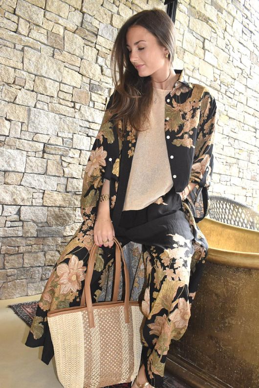 Lotus Oriental Longline Belted Duster Shirt Black