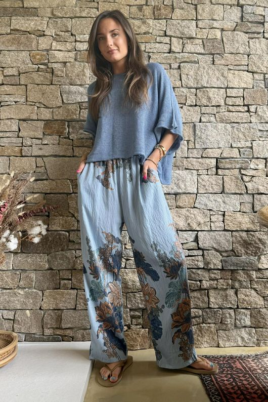 Lotus Oriental Wide Leg Pant Denim  /40=
