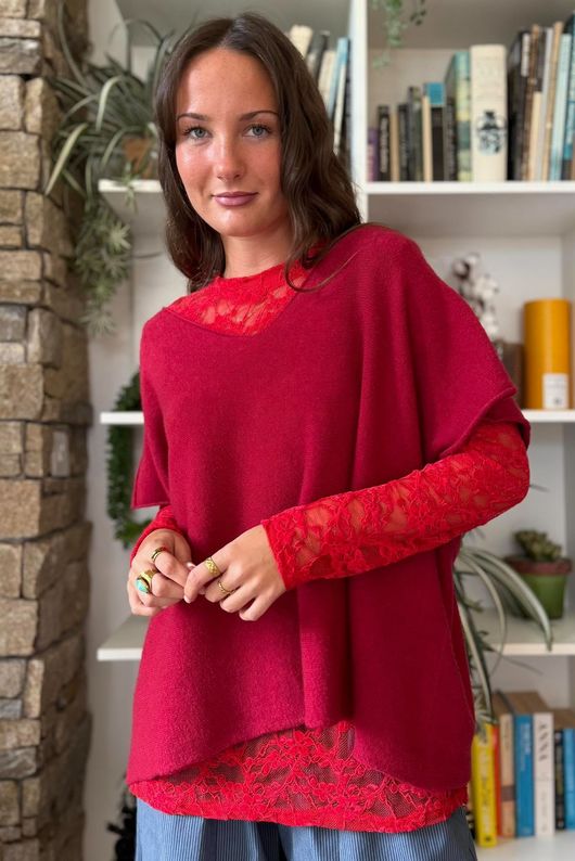 Love Lace Body Skim Top Rouge