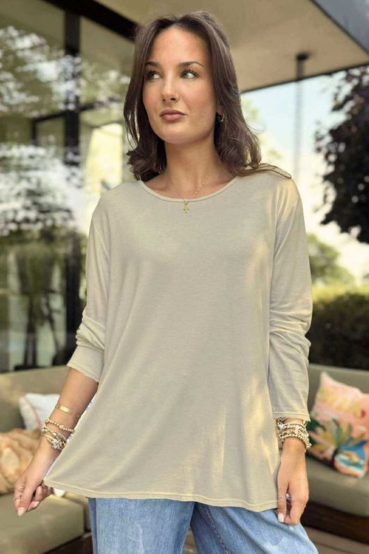 Made in Italy Essential Jersey Long Sleeve Top Stone Beige ` /15 *pre order due approx 1 week