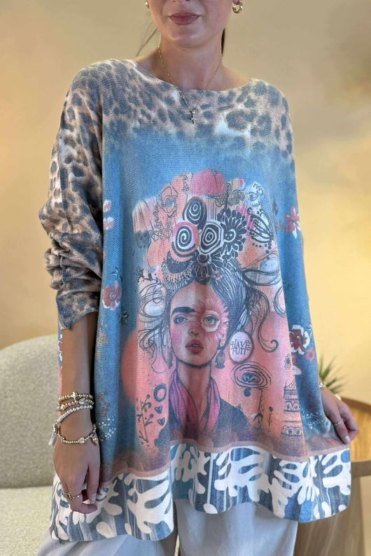 Made in Italy Astral Oversized Knit Top Freida Flower /13 =