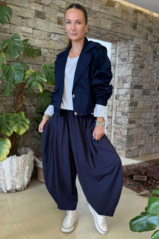 Made in Italy Axel Cropped Trench Jacket Navy -
