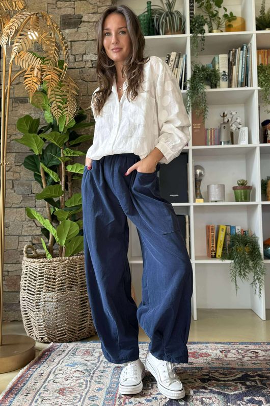 Made in Italy Baby Cord Dart Barrel Pant Navy /10 =