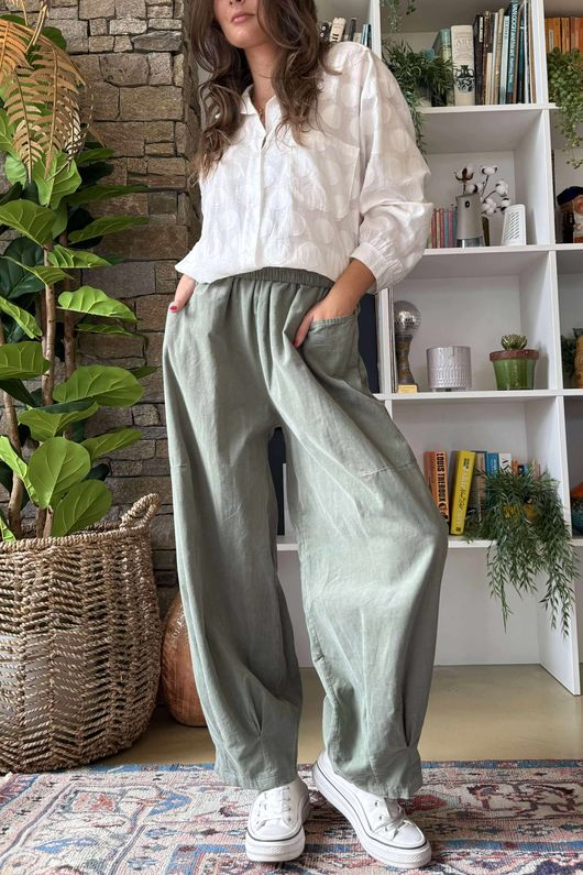 Made in Italy Baby Cord Dart Barrel Pant Soft Khaki /7 =