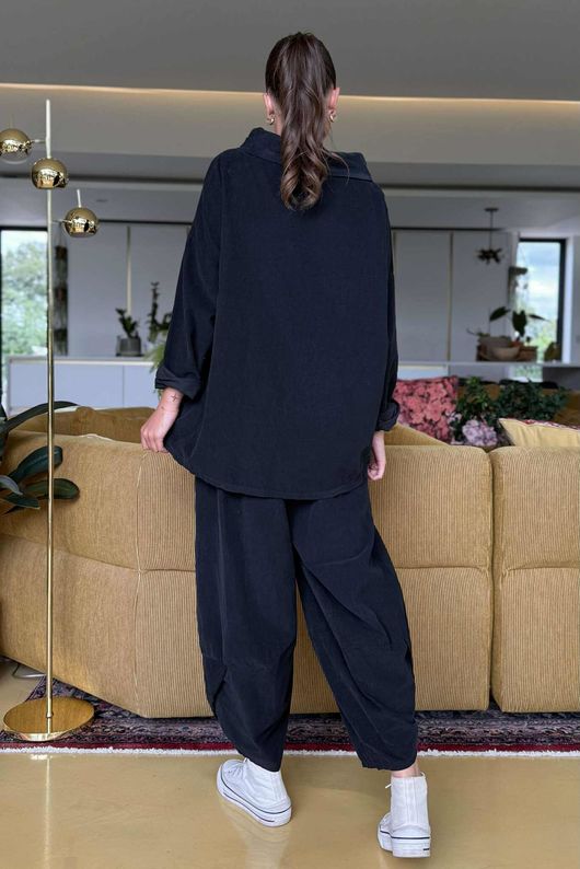 Made in Italy Bateau Needlecord Cowl Neck Top Black - 