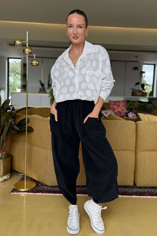 Made in Italy Bateau Needlecord Shelby Cocoon Pant Black - 