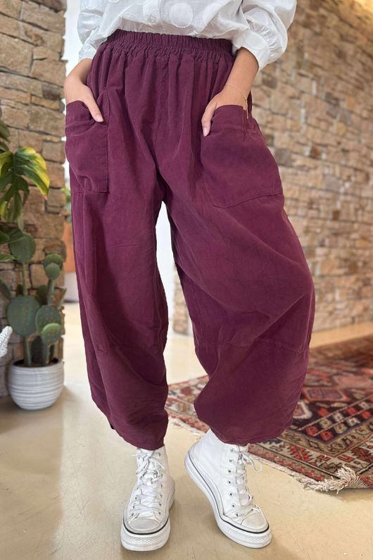 Made in Italy Bateau Needlecord Shelby Cocoon Pant Dark Cherry - 