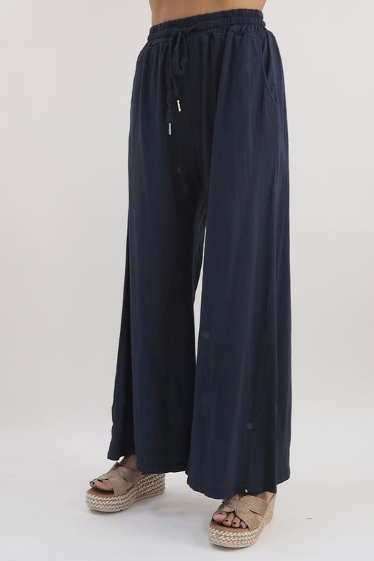 Made in Italy Bay Slub Palazzo Pant Navy