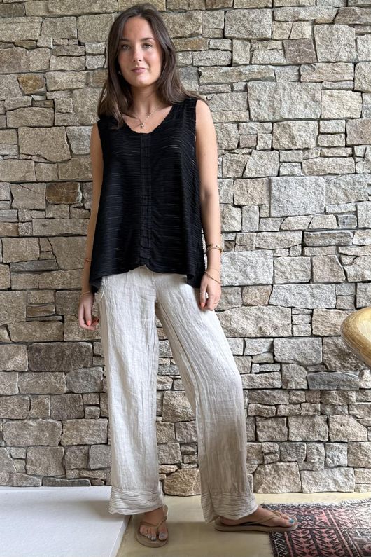 Benji Linen Panel Wave Vest Black  