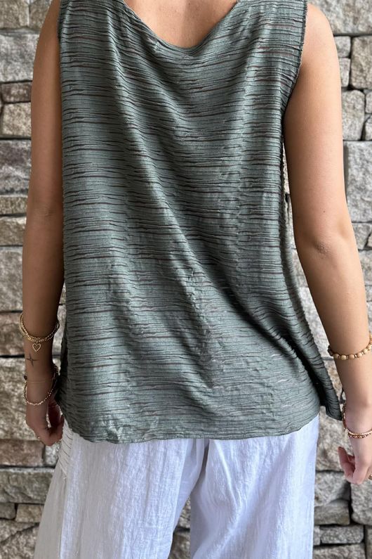  Benji Linen Panel Wave Vest Khaki 