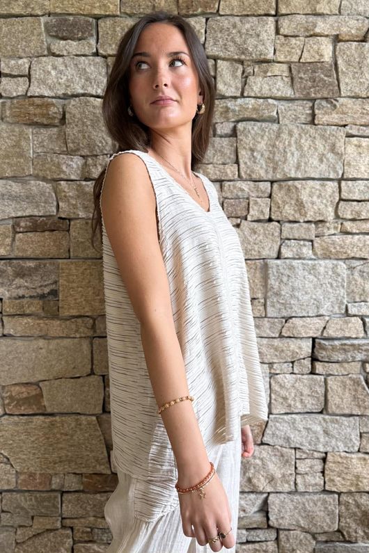  Benji Linen Panel Wave Vest Stone 