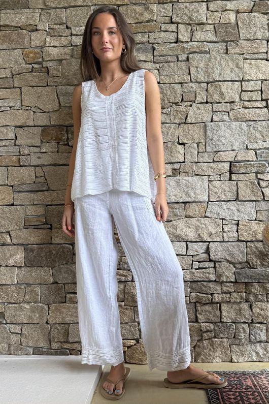 Benji Linen Panel Wave Vest White 