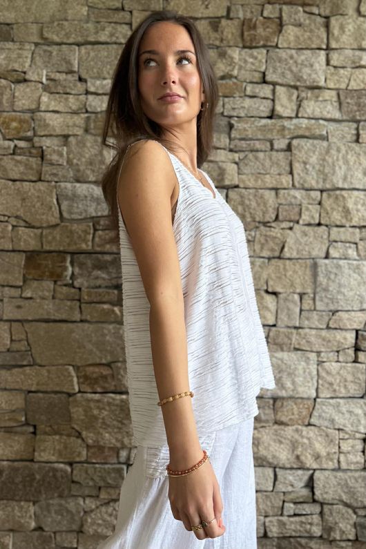 Benji Linen Panel Wave Vest White 
