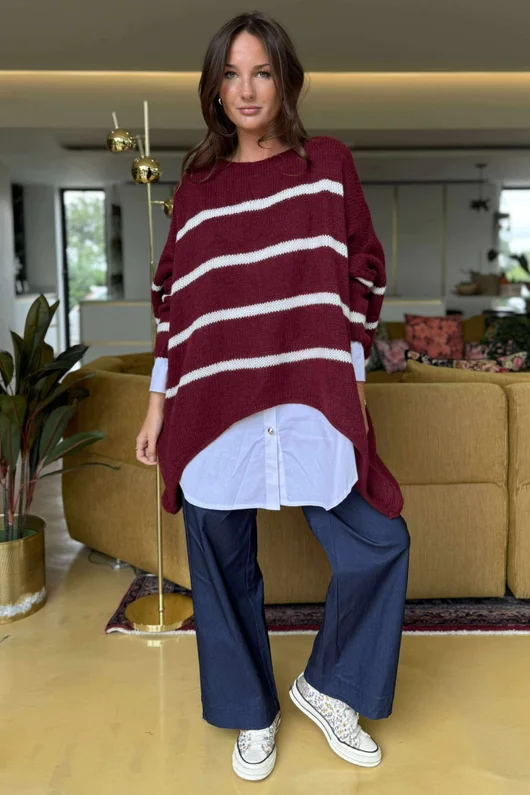 Made in Italy Big Softie Breton Archie Slouch Knit Top Burgundy