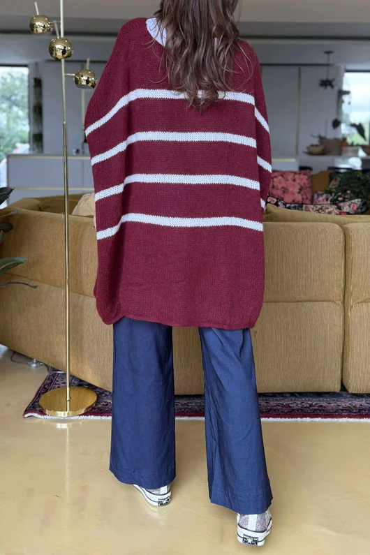 Made in Italy Big Softie Breton Archie Slouch Knit Top Burgundy