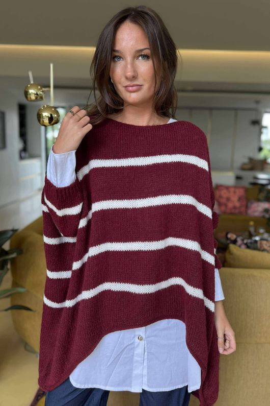 Made in Italy Big Softie Breton Archie Slouch Knit Top Burgundy