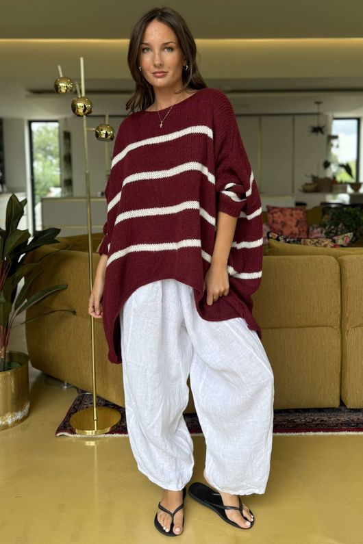 Made in Italy Big Softie Breton Archie Slouch Knit Top Burgundy /3 =