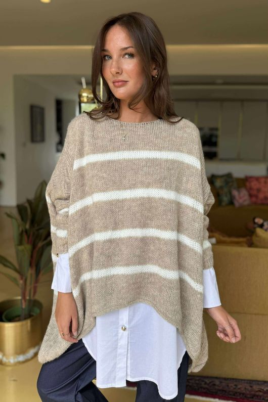 Made in Italy Big Softie Breton Archie Slouch Knit Top Oatmeal