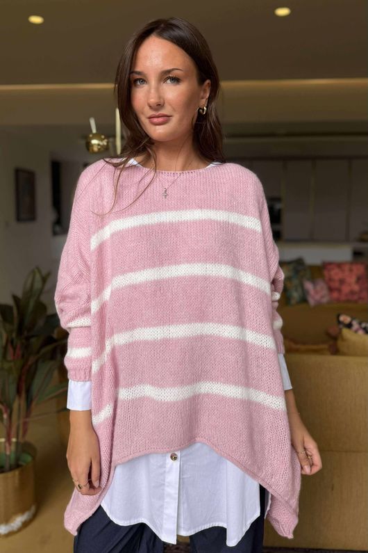 Made in Italy Big Softie Breton Archie Slouch Knit Top Rose