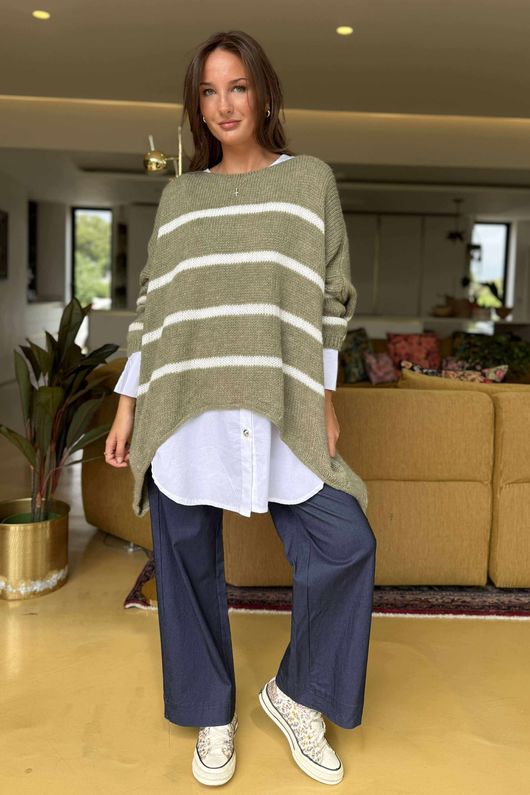 Made in Italy Big Softie Breton Archie Slouch Knit Top Soft Khaki