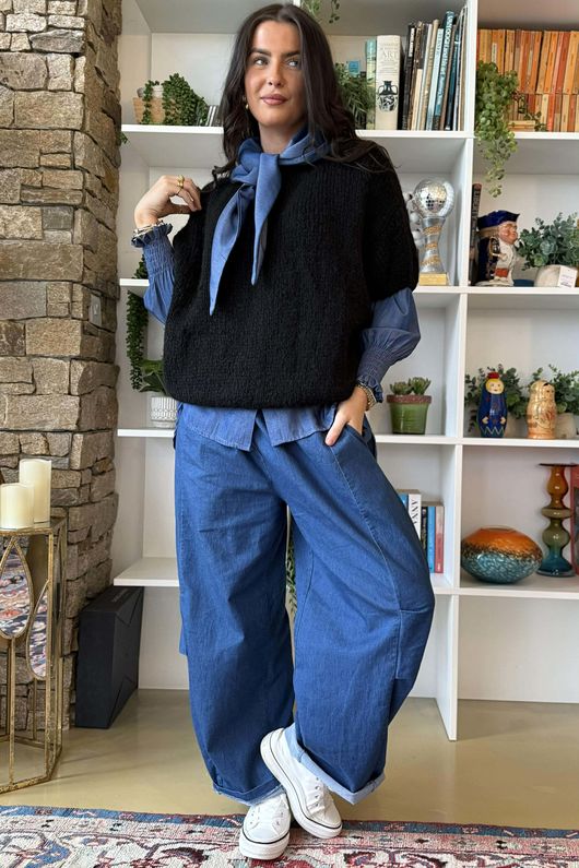  Big Softie Cap Sleeve Knit Top Black 