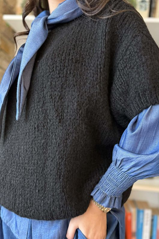  Big Softie Cap Sleeve Knit Top Black 