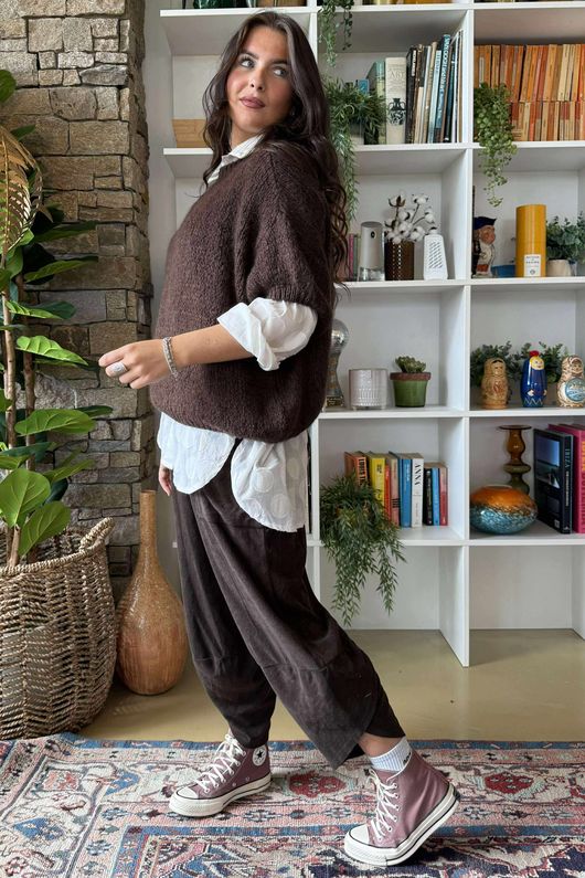 Made in Italy Big Softie Cap Sleeve Knit Top Chocolate