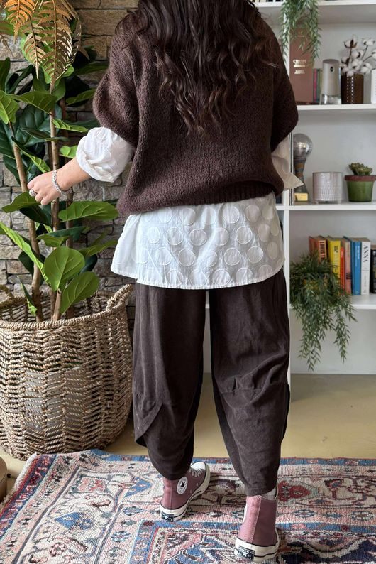 Made in Italy Big Softie Cap Sleeve Knit Top Chocolate