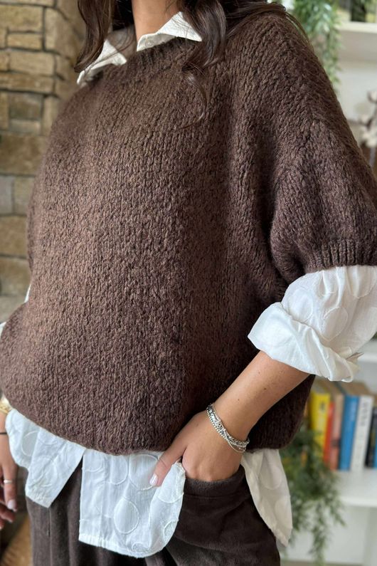 Made in Italy Big Softie Cap Sleeve Knit Top Chocolate