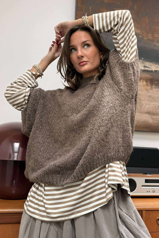 Made in Italy Big Softie Cap Sleeve Knit Top Earth