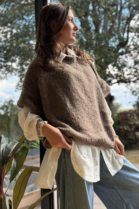 Made in Italy Big Softie Cap Sleeve Knit Top Earth