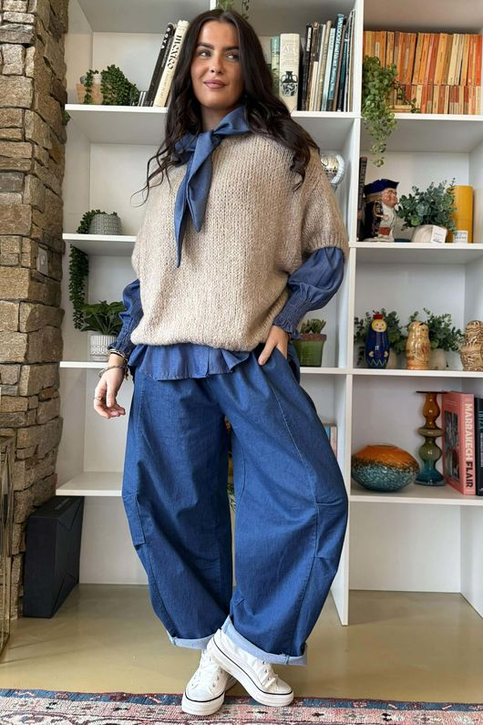  Big Softie Cap Sleeve Knit Top Oatmeal 