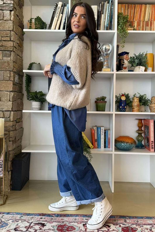  Big Softie Cap Sleeve Knit Top Oatmeal 