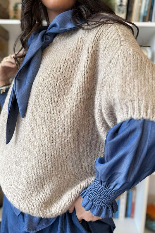  Big Softie Cap Sleeve Knit Top Oatmeal 