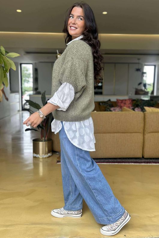 Made in Italy Big Softie Cap Sleeve Knit Top Soft Khaki -