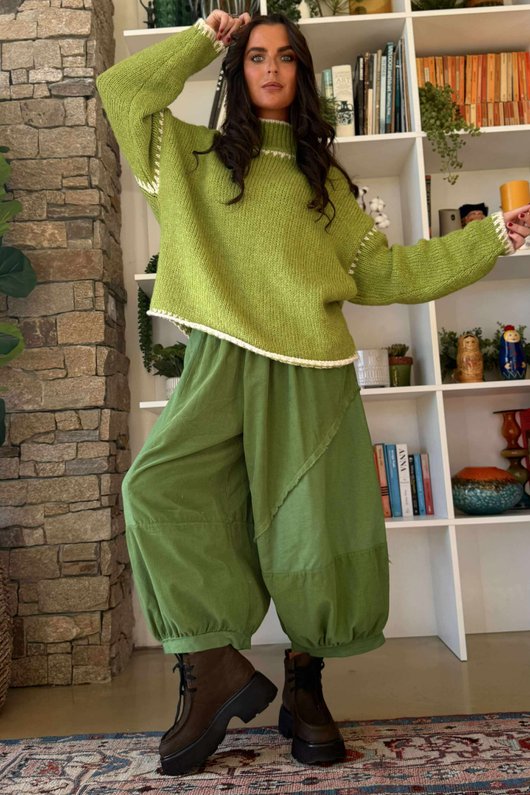  Big Softie Whipstitch Knit Jumper Olive - /3 ** 