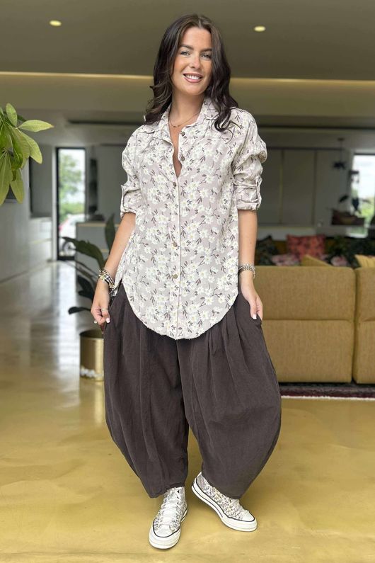 Made in Italy Blossom Cotton Blend Shirt Stone /39 =