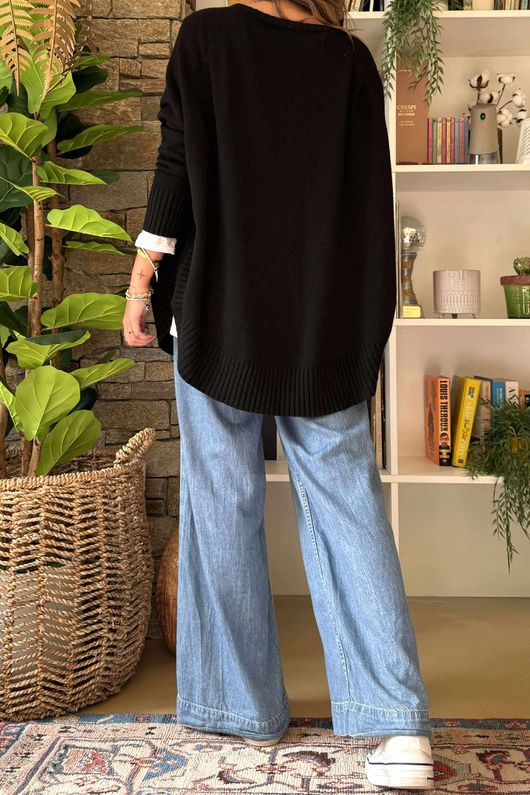 Made in Italy Conrad Circle Knit Top Black