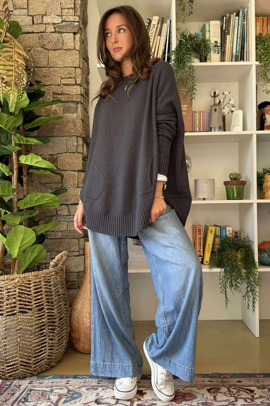 Made in Italy Conrad Circle Knit Top Charcoal /12 =